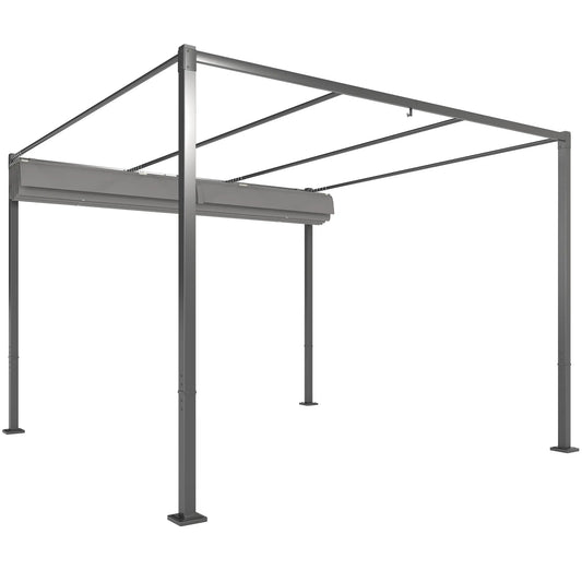 10' x 10' Grey Outdoor Gazebo, Retractable Pergola Canopy, UPF30+ Metal Kit, Grey Pergolas Grey at Gallery Canada