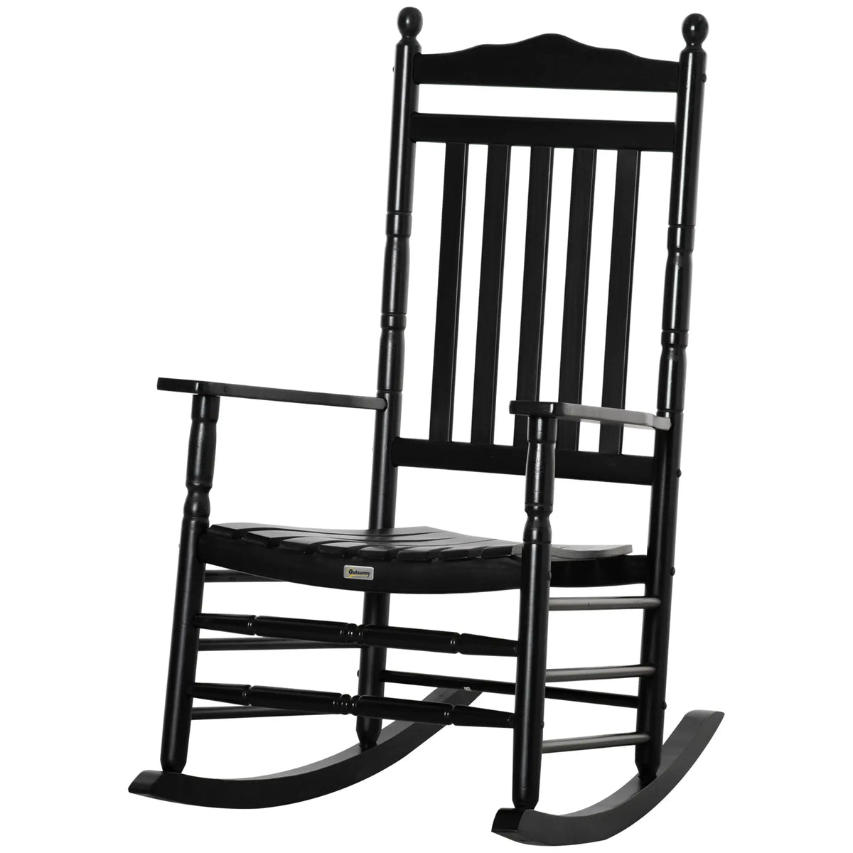 Wooden Outdoor Rocking Chair, Slatted High Back, Armrests, Black Outdoor Rocking Chairs Black at Gallery Canada