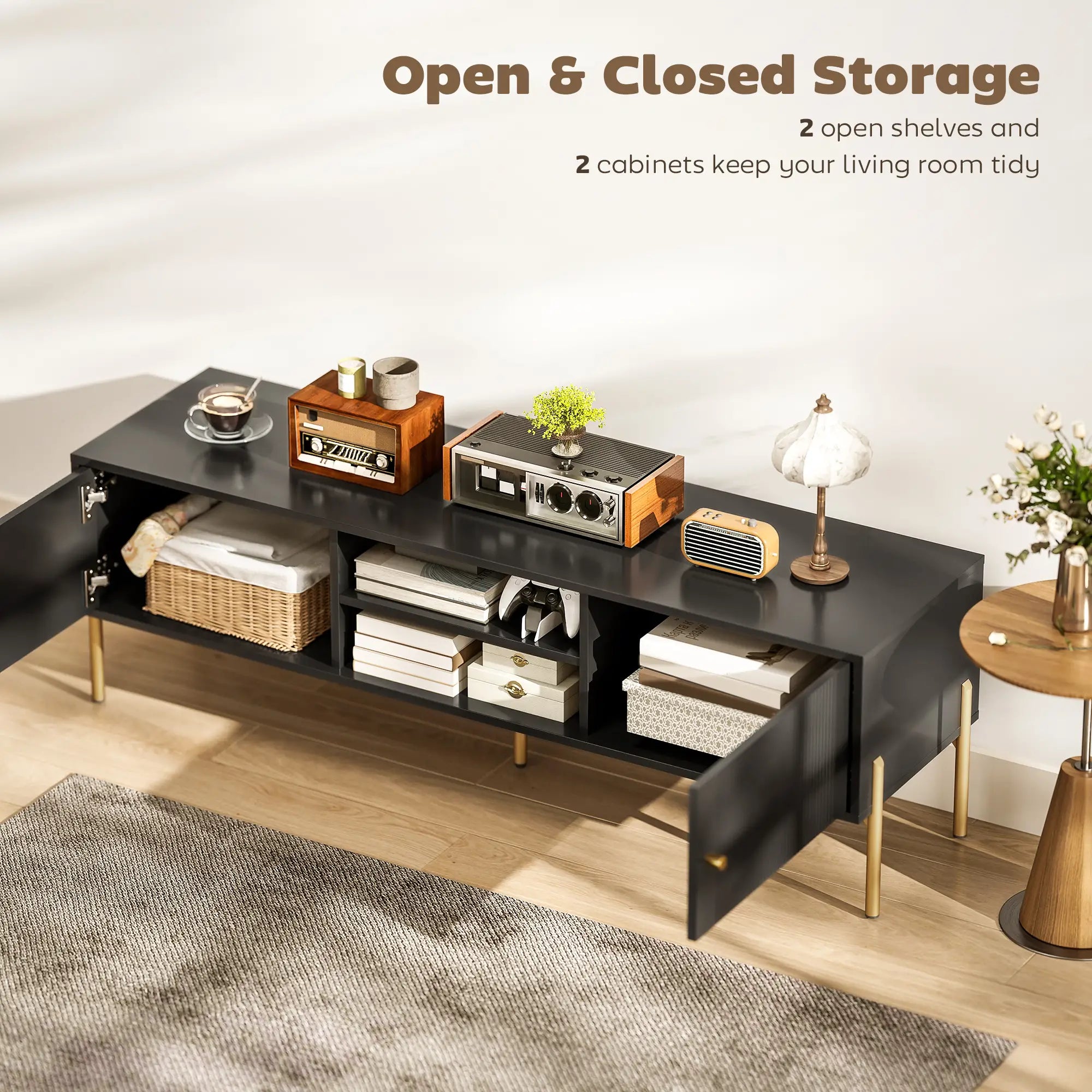 TV Stand for 65 Inch TVs, Entertainment Center with Shelves, Black TV Stands at Gallery Canada