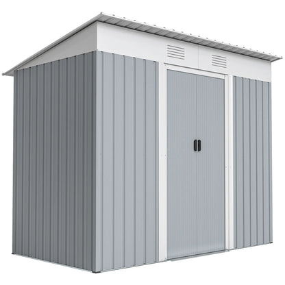 7' x 4' Metal Garden Shed, Lockable Sliding Doors, Vents, Grey