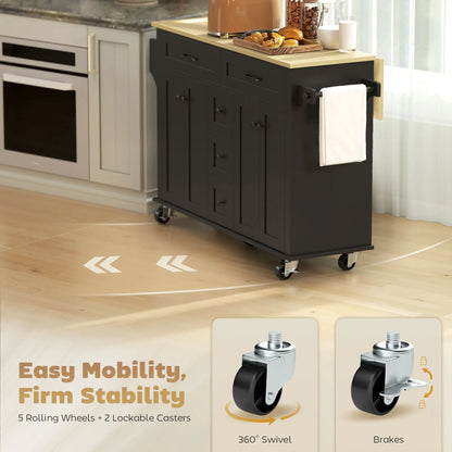 55" Kitchen Island Cart With Power Outlet, Drop Leaf, Storage, Black Kitchen Islands & Kitchen Carts at Gallery Canada