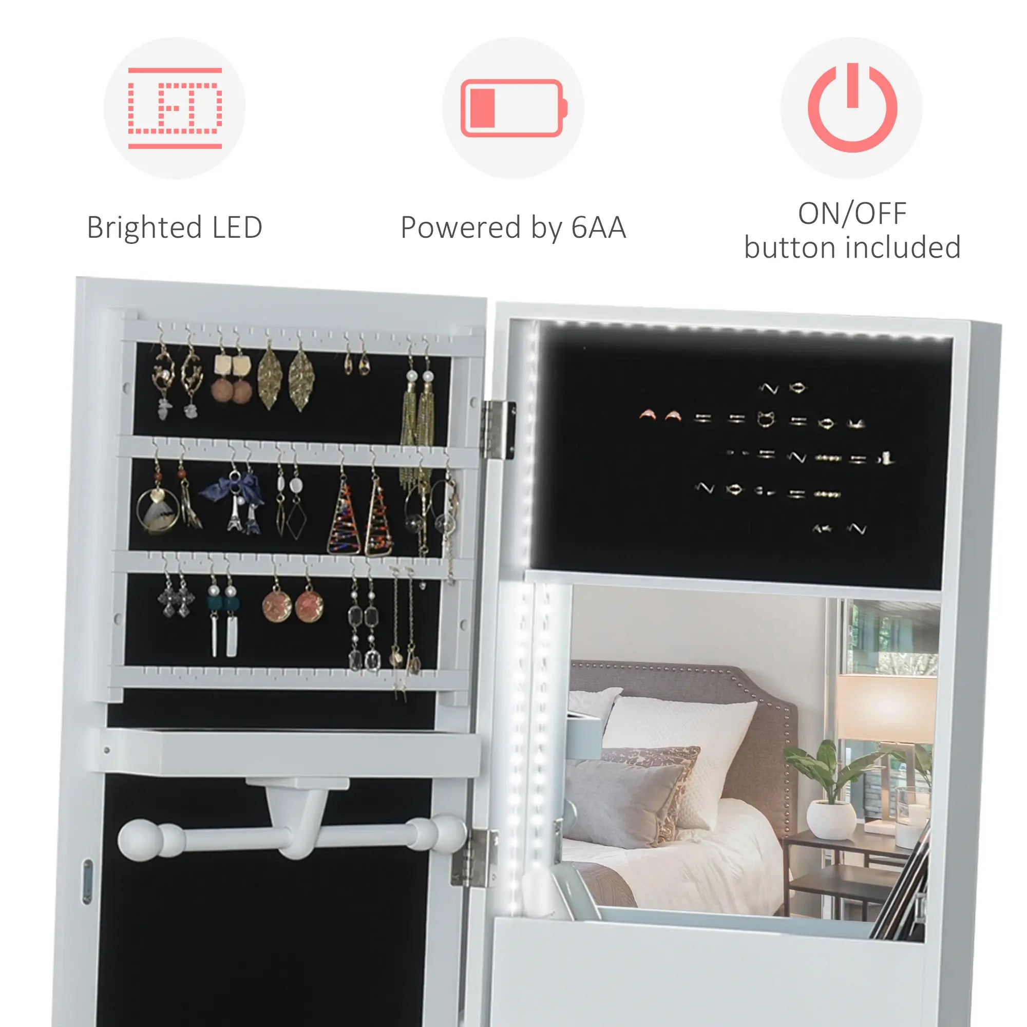 Jewellery Cabinet with Full-Length Mirror, White Jewellery Armoire & Jewellery Mirror Cabinets at Gallery Canada