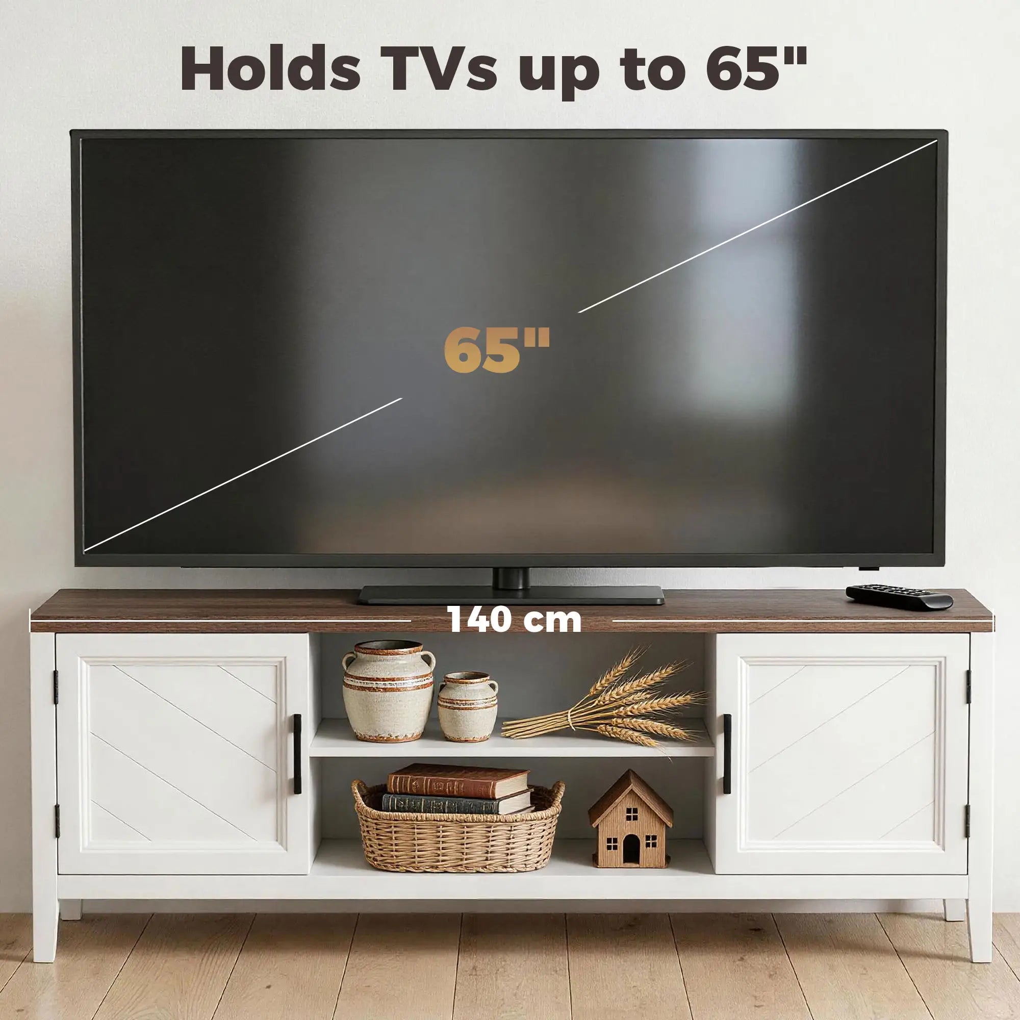 TV Stand For 42 Inch TVs, 2 Shelves 2 Cabinets, White Brown TV Stands at Gallery Canada