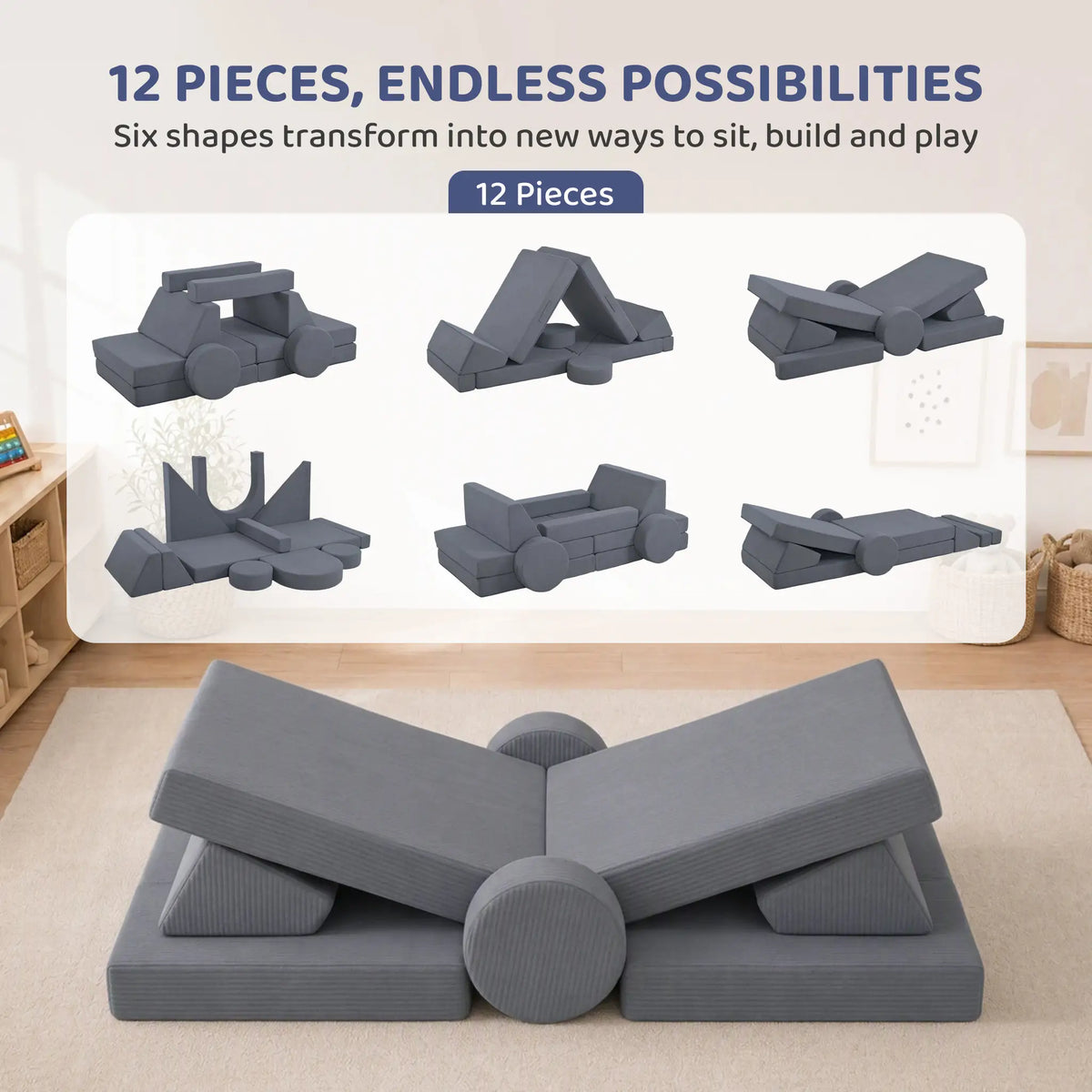 12-Piece Modular Kids Play Couch, Grey Kids Gym & Playmats at Gallery Canada