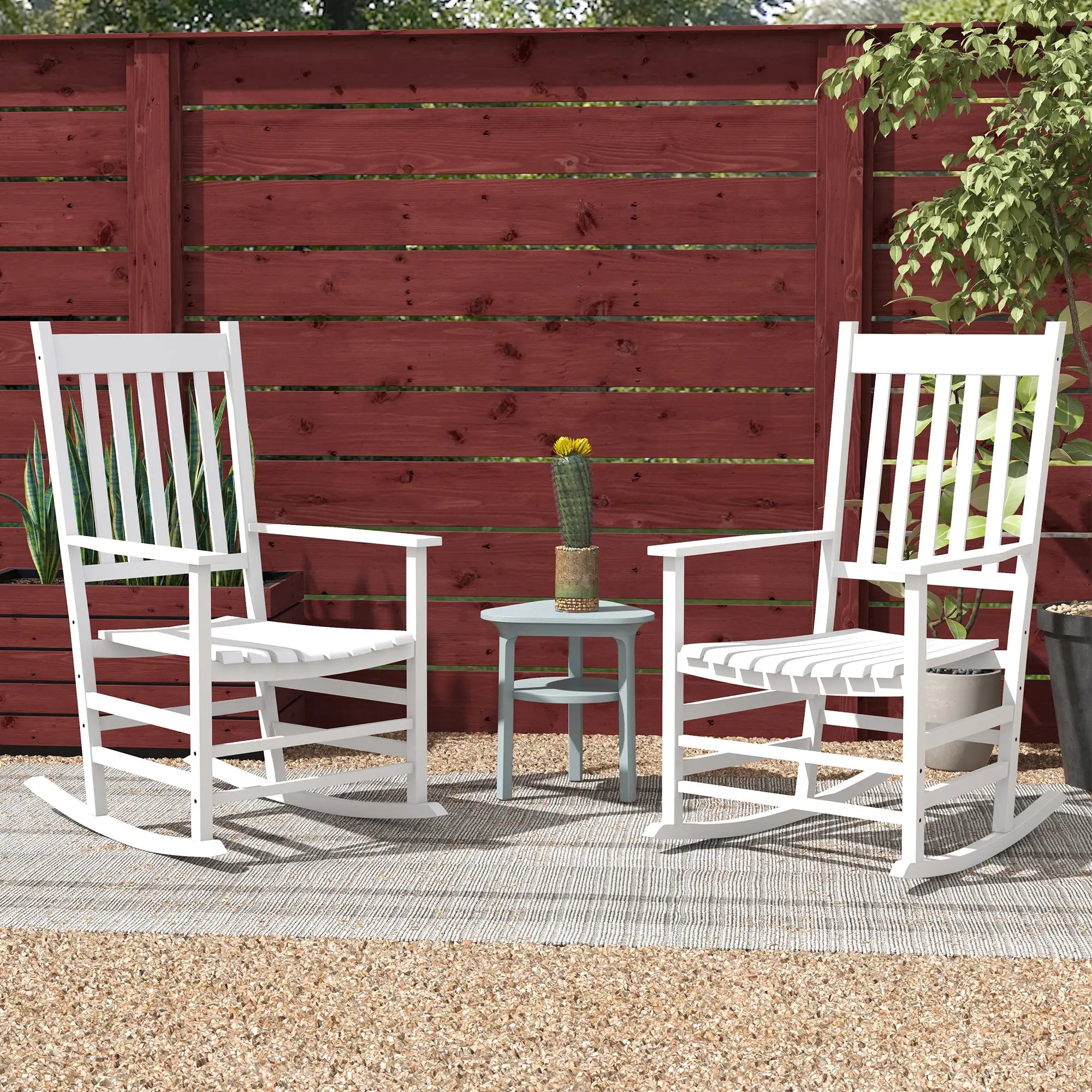 Wooden Patio Rocking Chairs Set of 2, Outdoor Rocker, High Back, White Outdoor Rocking Chairs at Gallery Canada