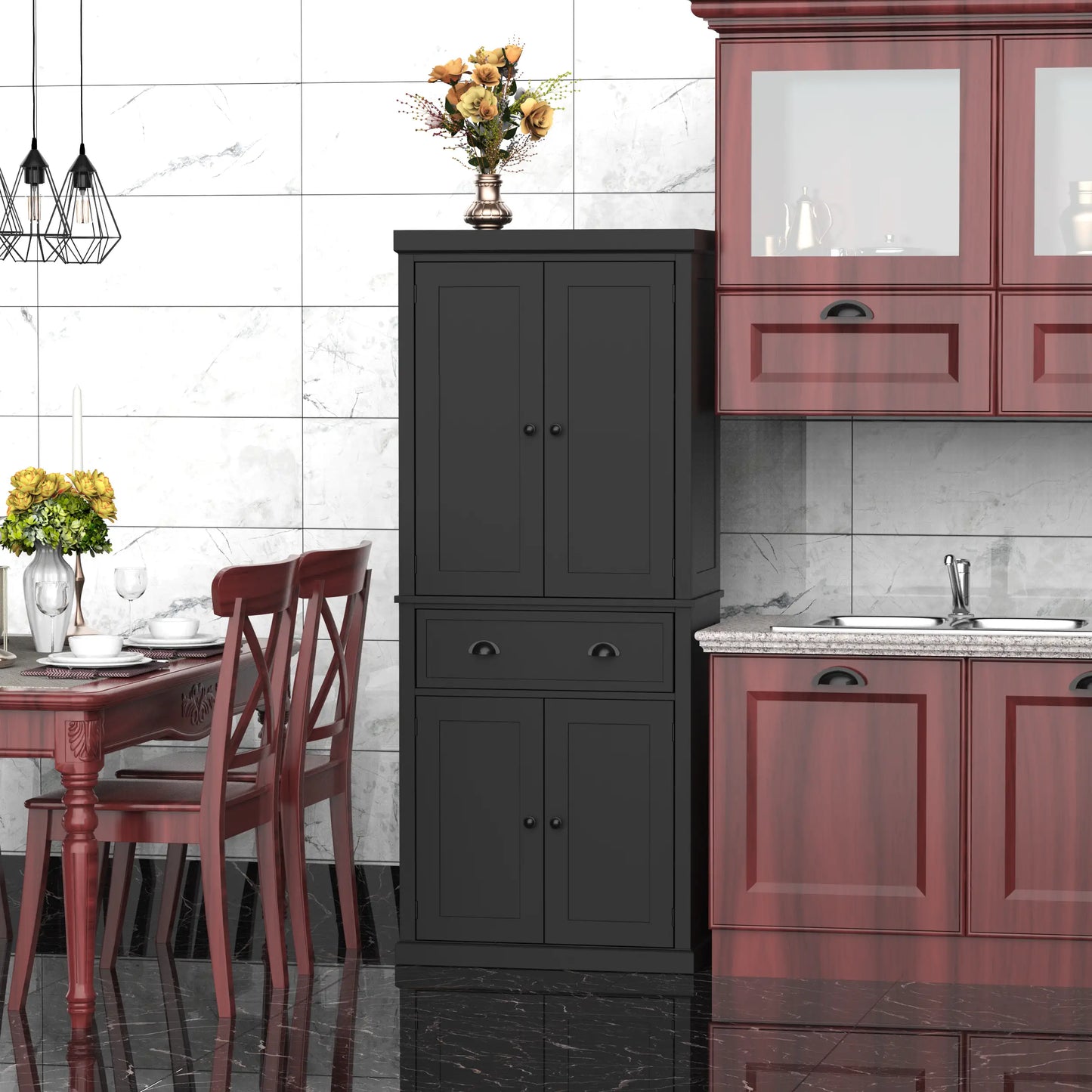 Standing Kitchen Cabinet, 2 Drawers, MDF Board, Black Kitchen Pantry Cabinets at Gallery Canada
