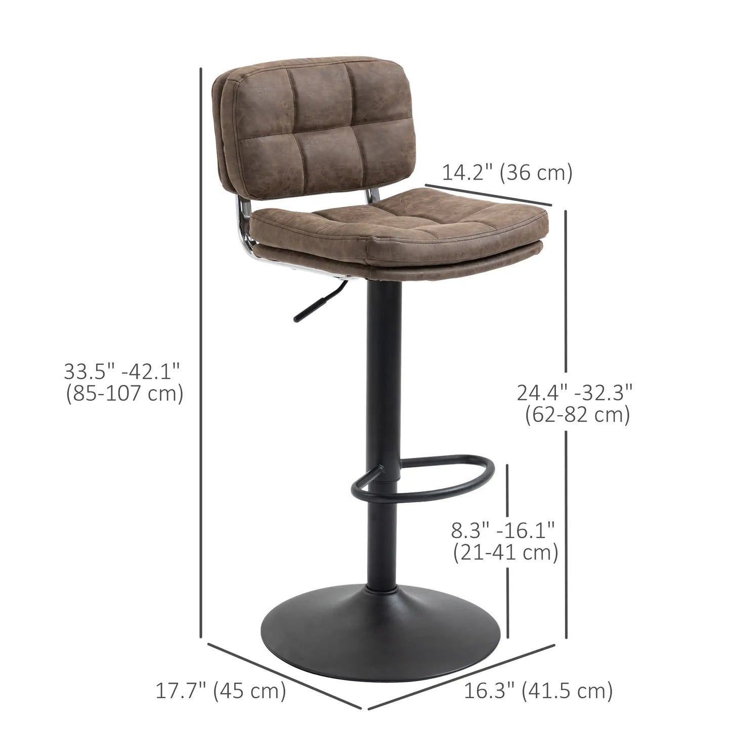 Swivel Counter Height Bar Stools Set of 2, Adjustable Height, PU Leather