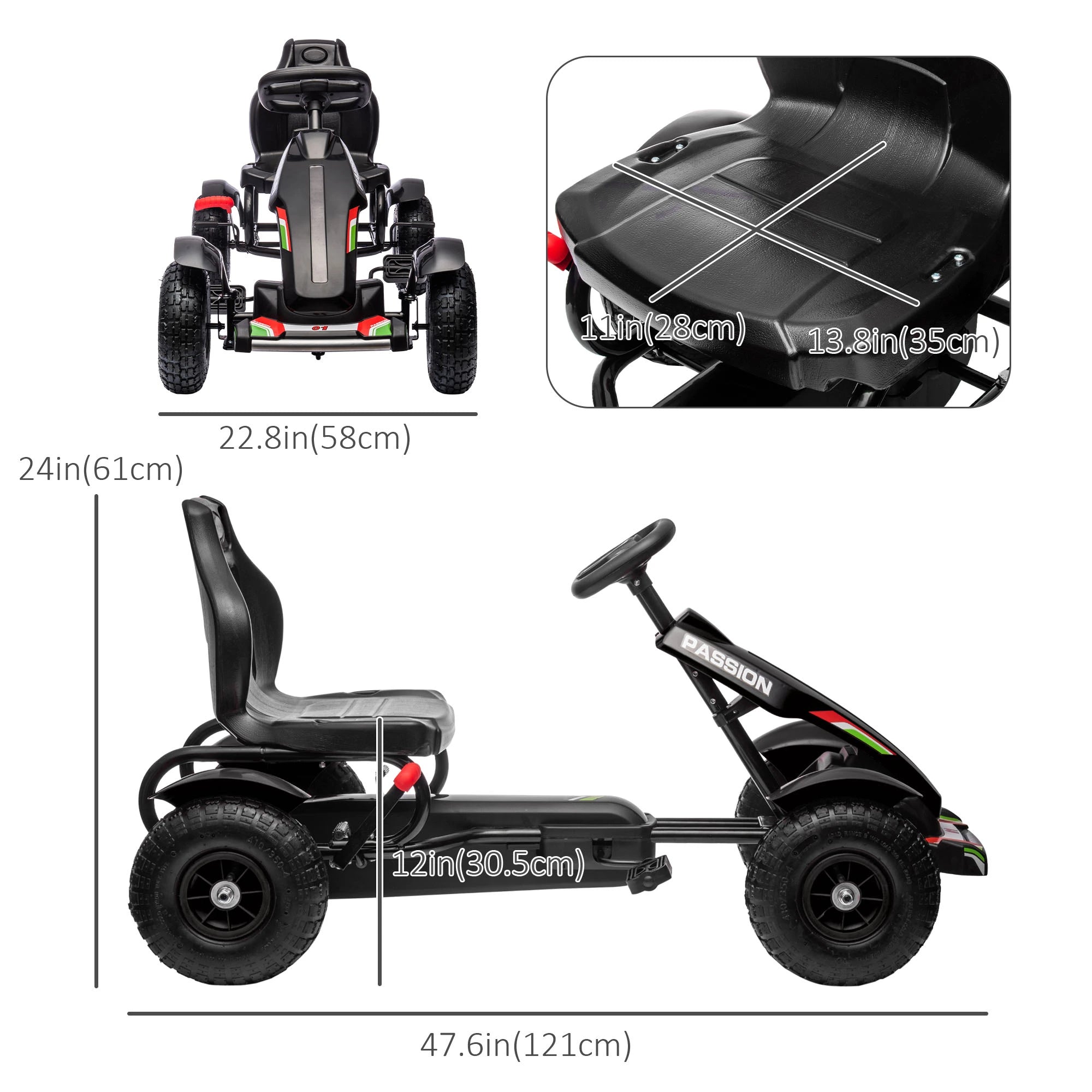 Kids Pedal Go Kart, Adjustable Bucket, Handbrake, 4 Rubber Wheels, Black Pedal Go Karts for Kids at Gallery Canada