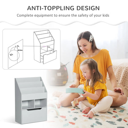 Kids Bookcase, Multi-Shelf Organizer with Drawer, Grey Baby & Kids Storage at Gallery Canada