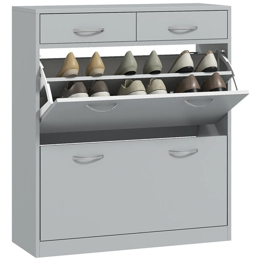 Narrow Shoe Storage, 2 Flip Drawers, Adjustable Shelves, 12 Pairs, Grey Shoe Storage Cabinets & Racks Grey at Gallery Canada