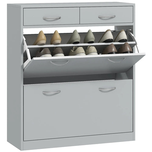 Narrow Shoe Storage, 2 Flip Drawers, Adjustable Shelves, 12 Pairs, Grey