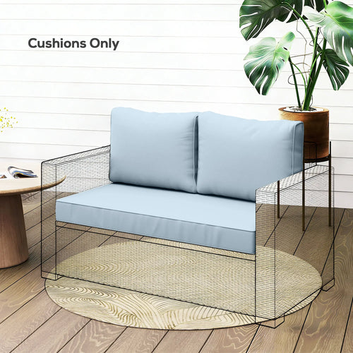 Outdoor Seat Cushions With Backrest, Loveseat Double Sofa, Light Blue