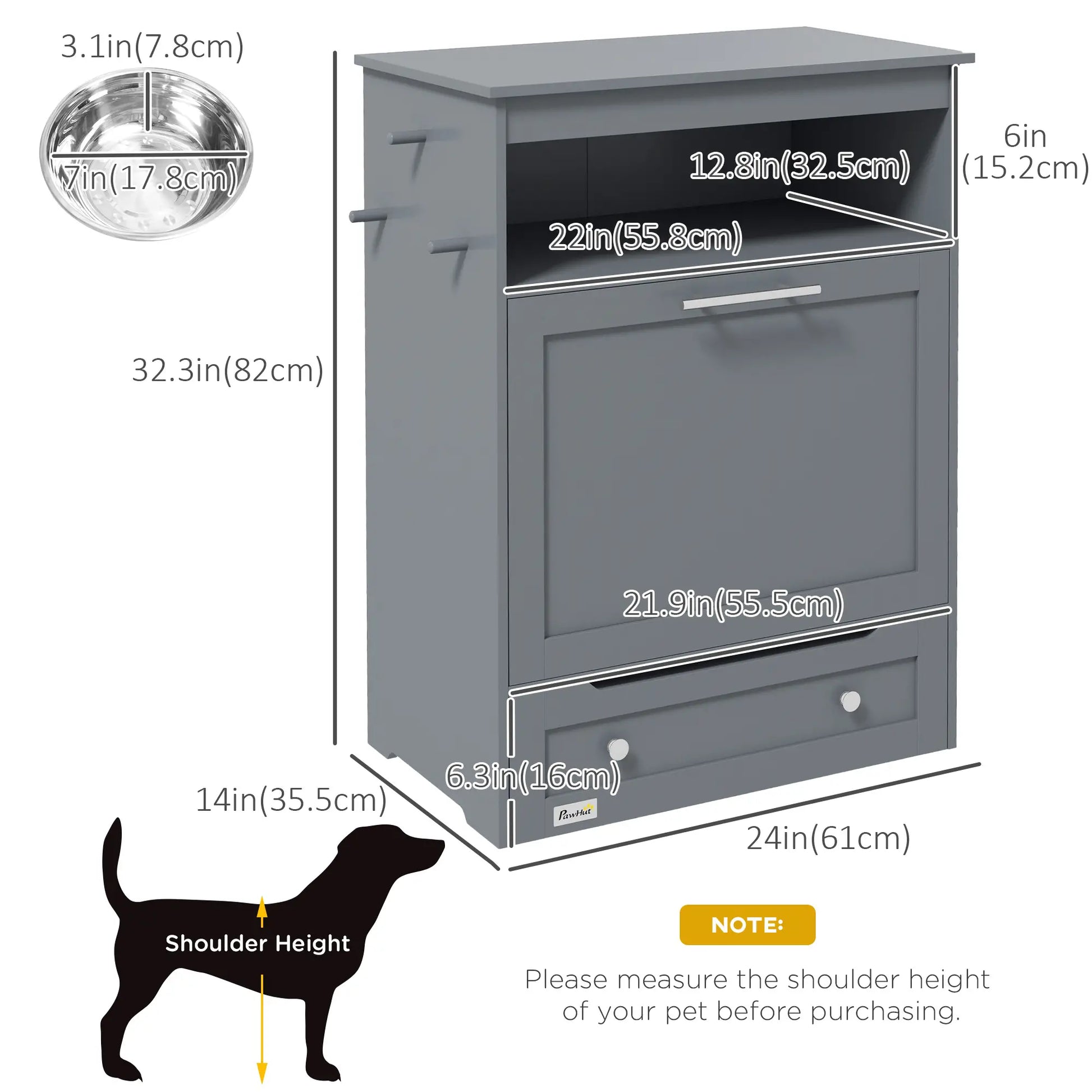 Pet Feeder Storage Cabinet, Dog Food Container with Bowls, Grey Dog Bowls at Gallery Canada