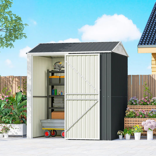 7' x 6' Tall Outdoor Storage Shed, Waterproof Metal Garden Shed, Dark Grey Sheds Dark Grey at Gallery Canada