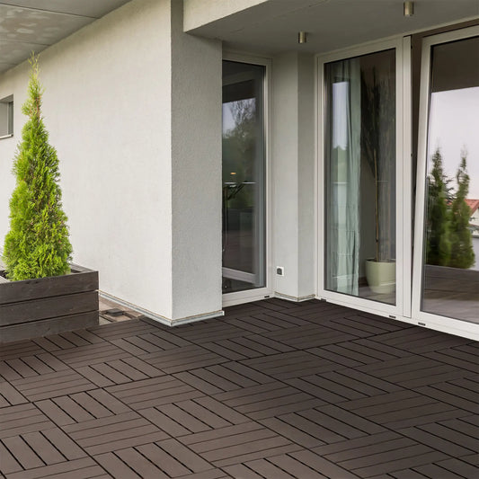 9 Pcs PP Interlocking Deck Tile, 12" x 12", Indoor Outdoor Use, Brown Deck Tiles Brown at Gallery Canada