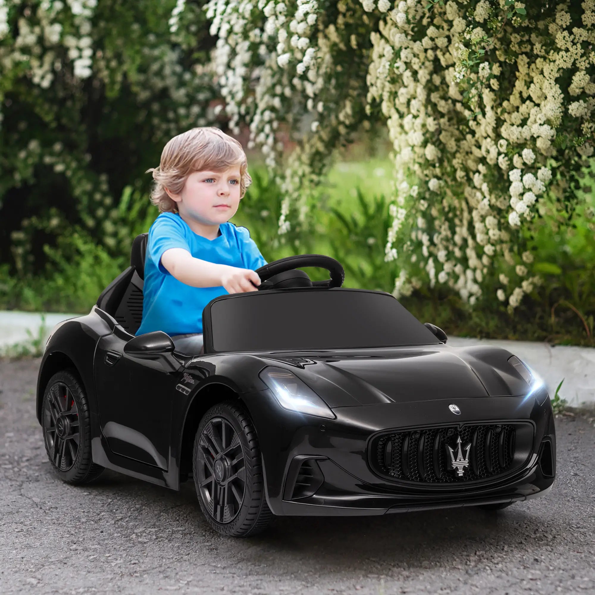 12V Maserati Kids Electric Car, Remote Control, LED Lights, MP3, Black Electric Toy Cars at Gallery Canada