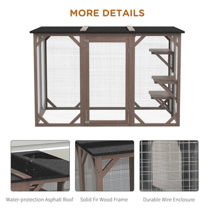 Indoor Outdoor Cat Cage, Catio Enclosure, Small Animal Hutch for Rabbit, Kitten, 3-Level, Lock, Camel Outdoor Cat Enclosures at Gallery Canada