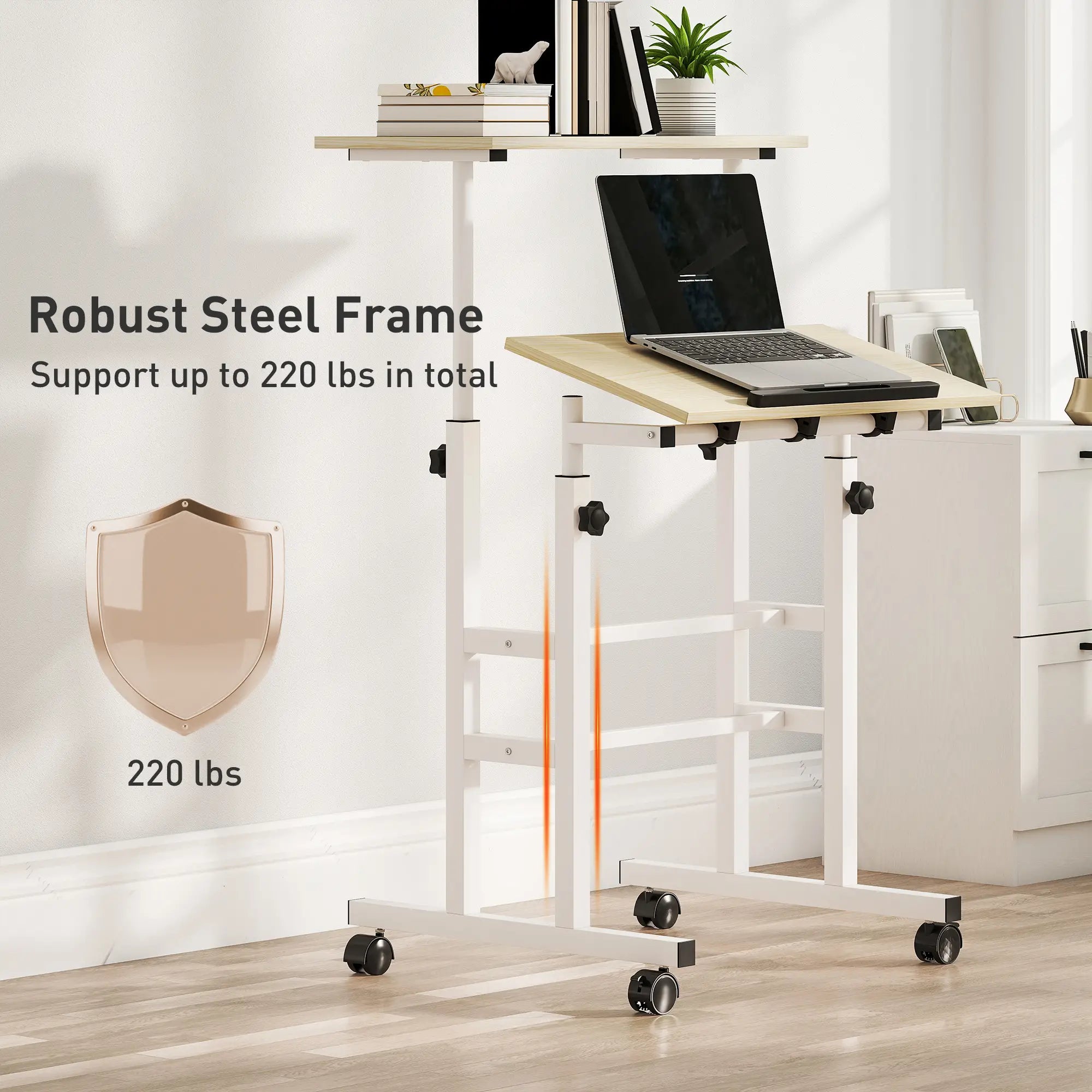 Height Adjustable Standing Desk with Wheels, Natural Computer Desks at Gallery Canada