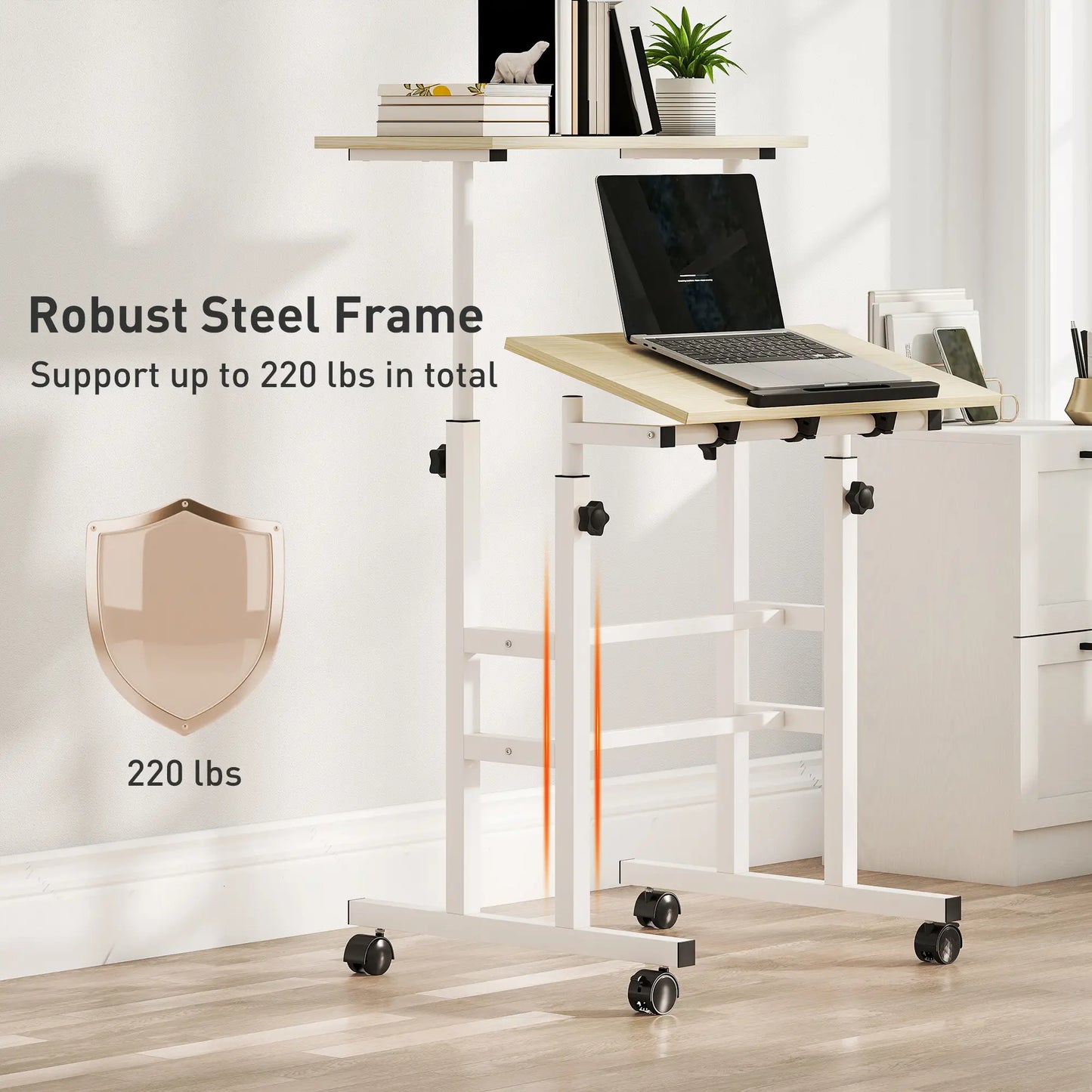 Height Adjustable Standing Desk with Wheels, Natural Computer Desks at Gallery Canada