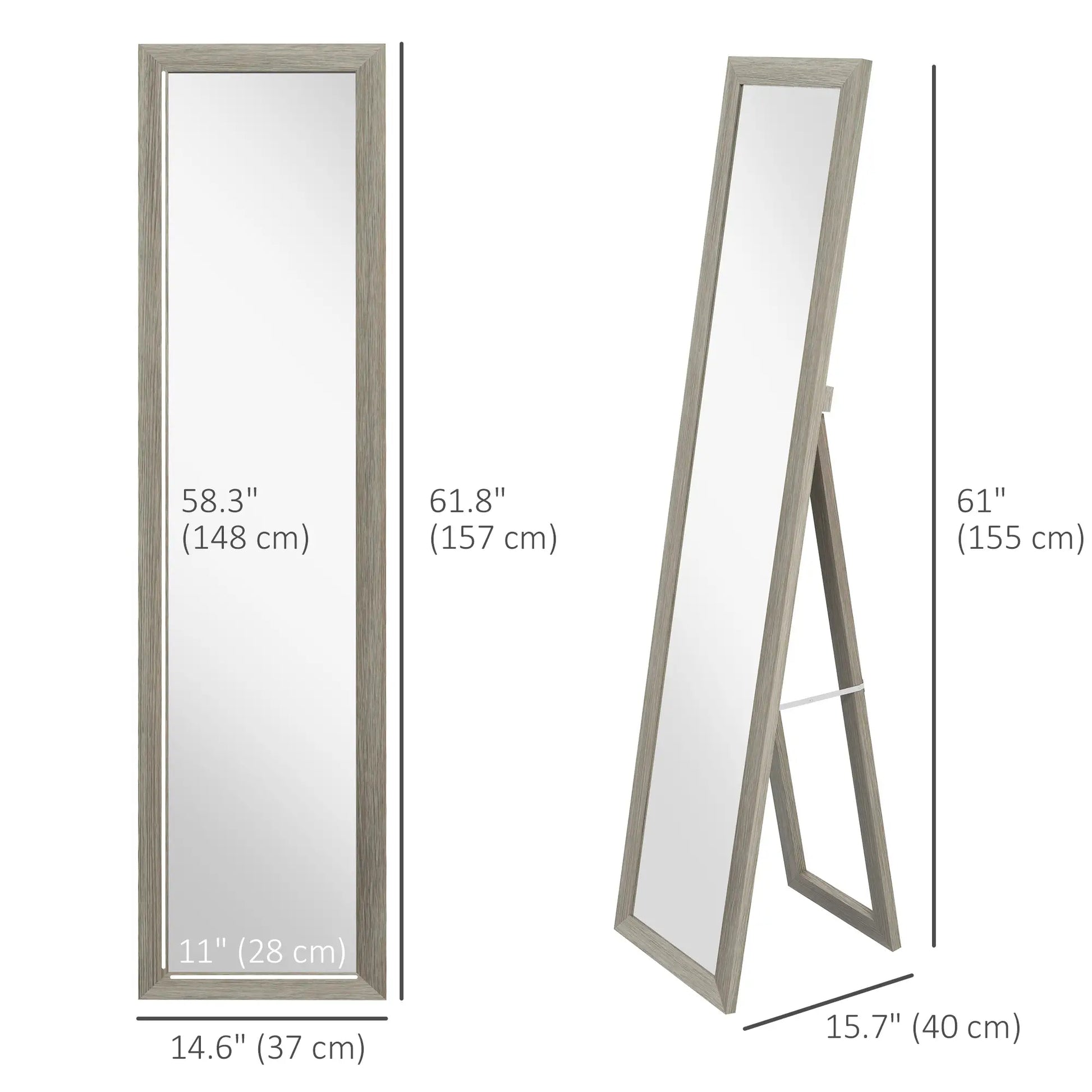 15" x 62" Full Length Mirror, Free Standing, Grey Full Length Mirrors at Gallery Canada