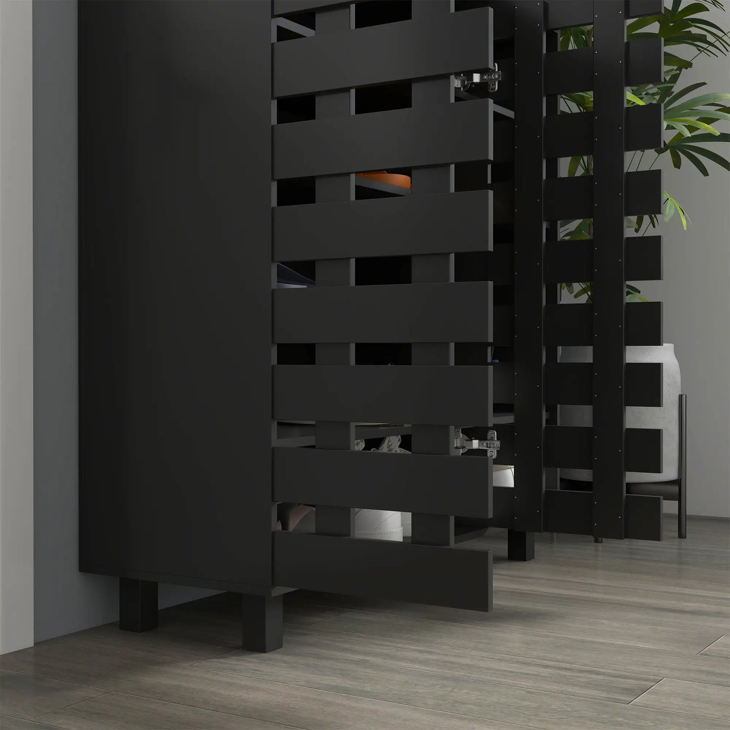 21 Pair Shoe Cabinet, 5-Tier Double Door, 5-Tier Open Shelves, Black Shoe Storage Cabinets & Racks at Gallery Canada