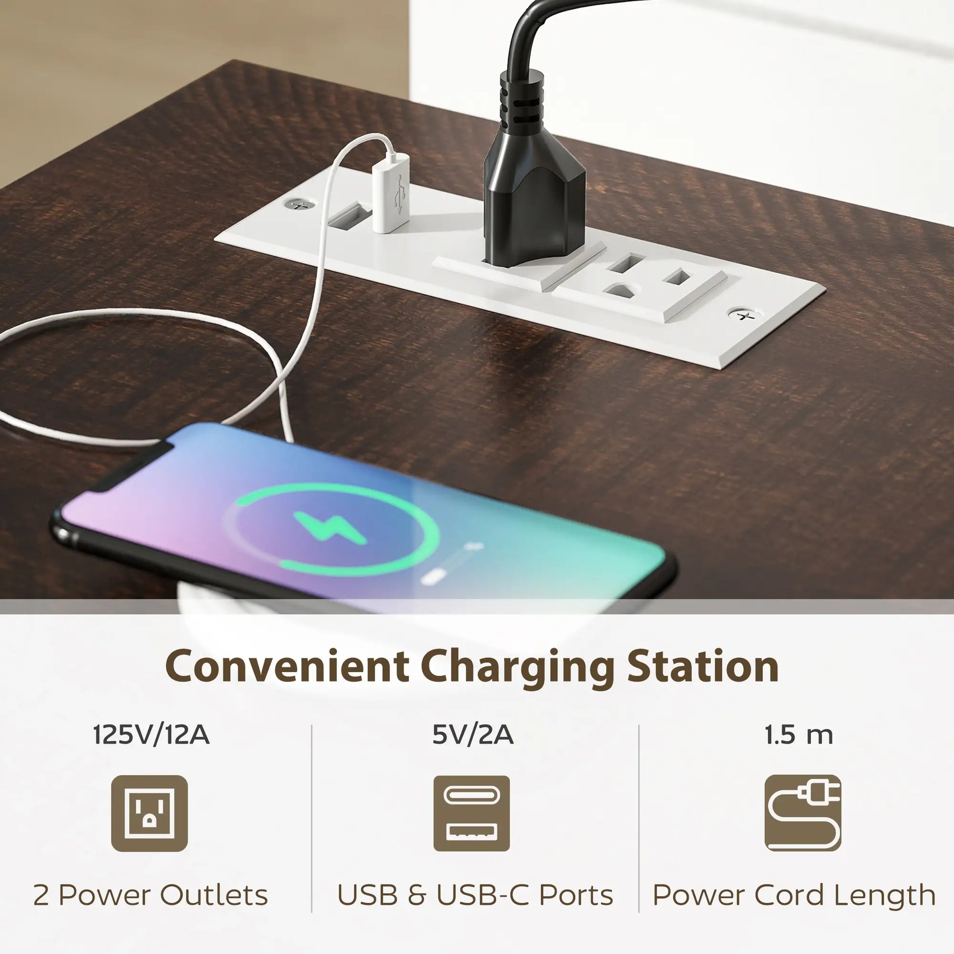 Farmhouse Sideboard with Charging Station, 58 Inch Buffet Cabinet, White Storage Cabinets at Gallery Canada
