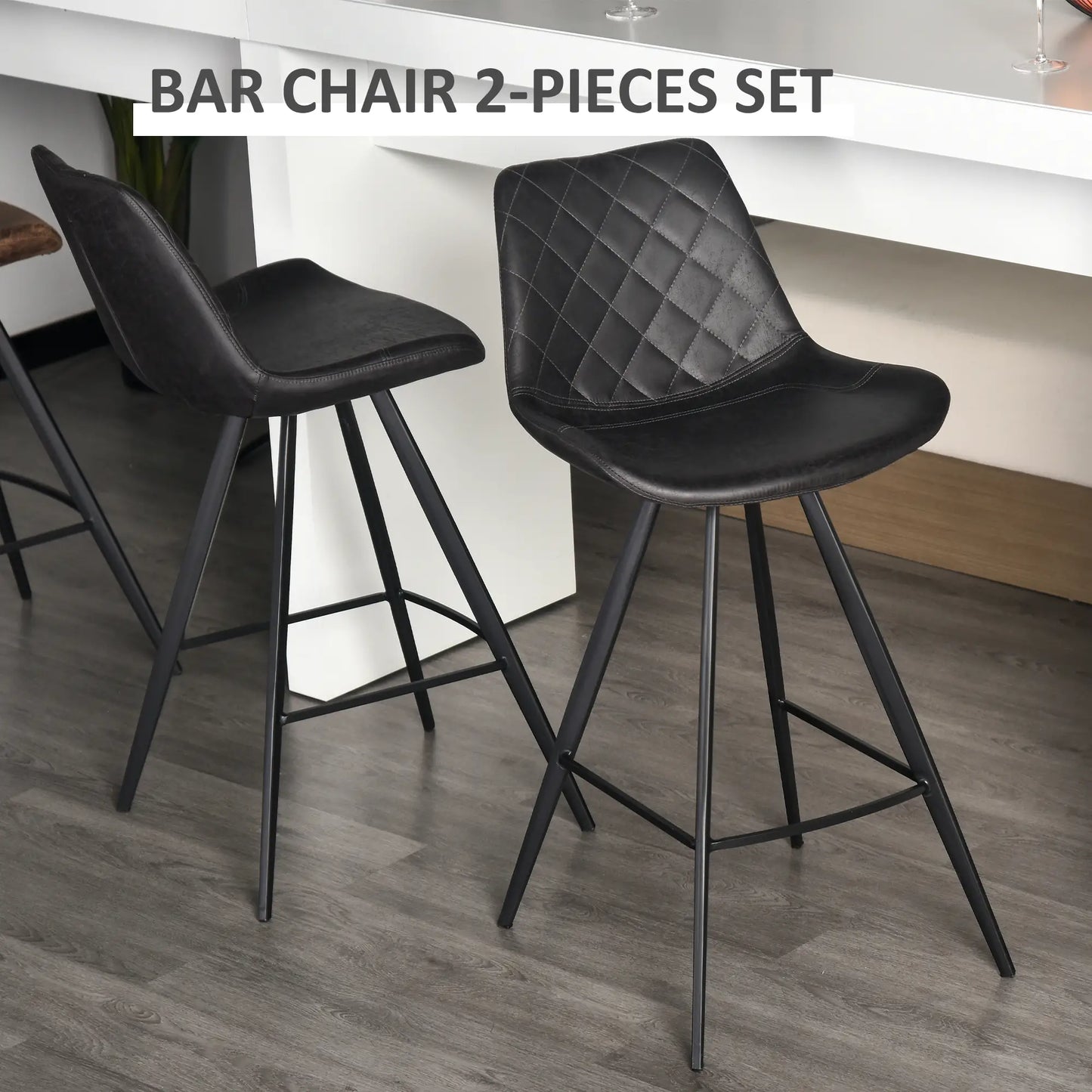 Set of 2 Microfiber Bar Stools, Kitchen Stools with Padded Seat, Black Bar Stools at Gallery Canada