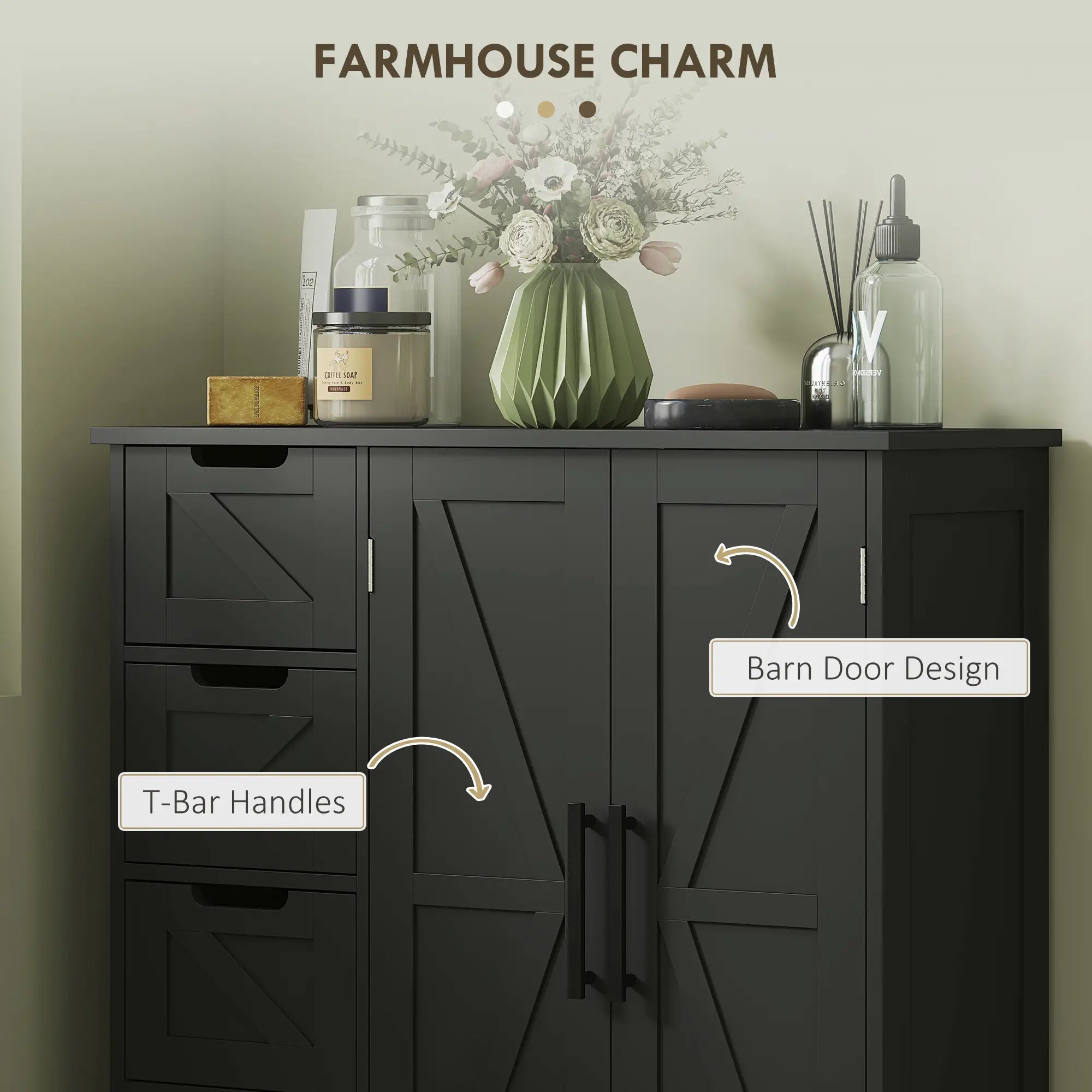 Farmhouse Bathroom Floor Cabinet, Adjustable Shelf, Black Bathroom Cabinets at Gallery Canada