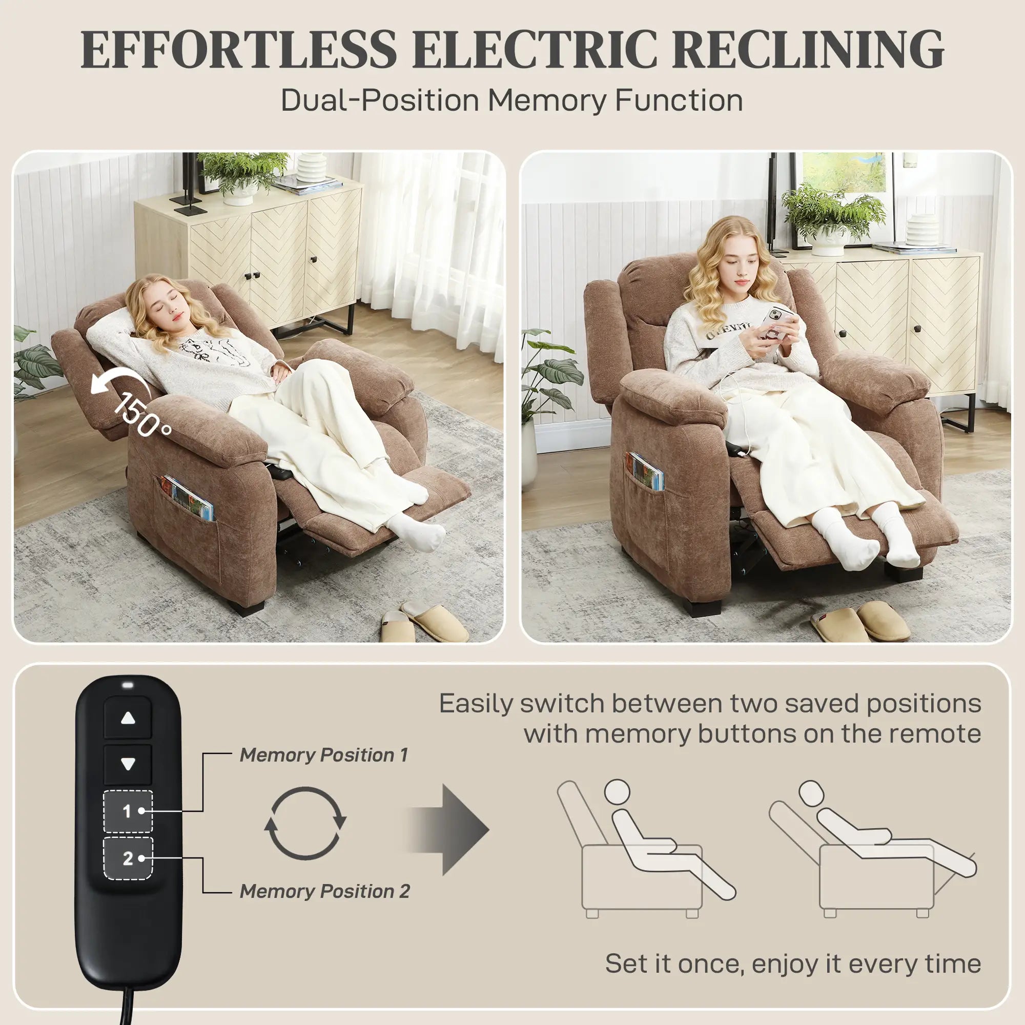 Massage Recliner Chair, Power Recliner, Remote, 2 Memory Positions, Brown Single Sofas at Gallery Canada