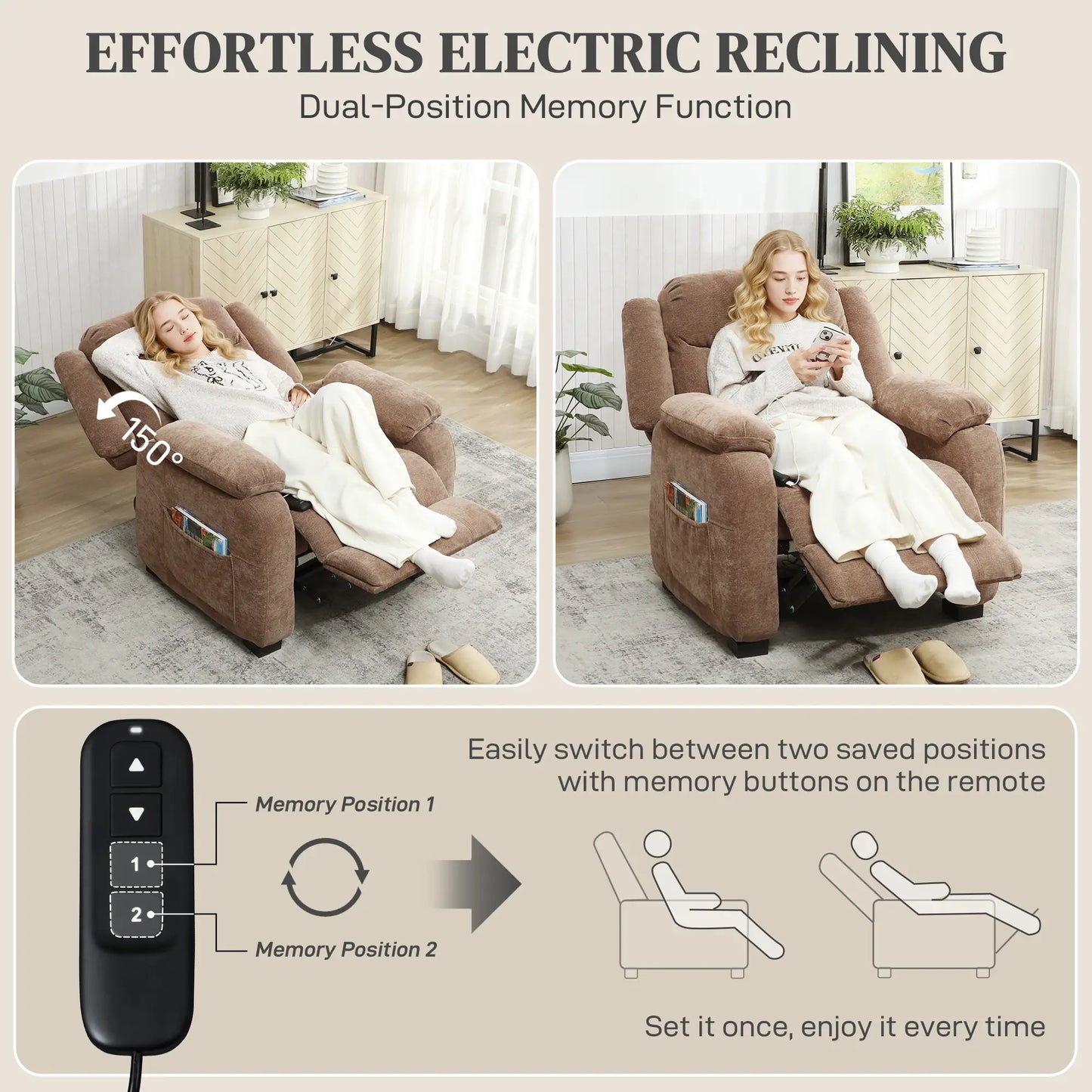 Massage Recliner Chair, Power Recliner, Remote, 2 Memory Positions, Brown Single Sofas at Gallery Canada
