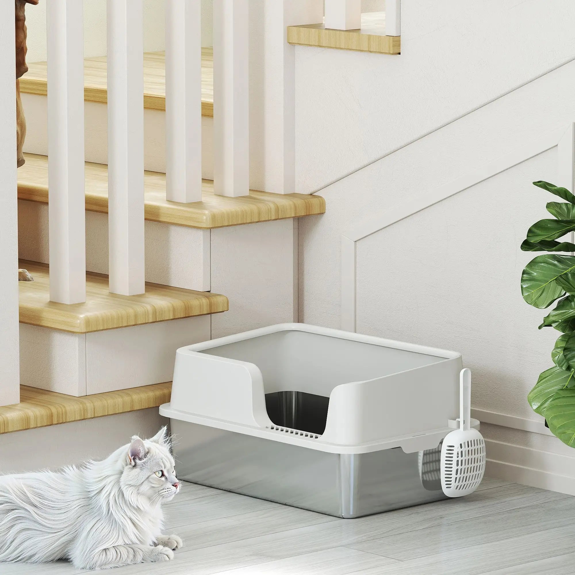 Stainless Steel Cat Litter Box with Lid, Scoop, High Sided, Non-Stick Cat Litter Box Enclosures at Gallery Canada