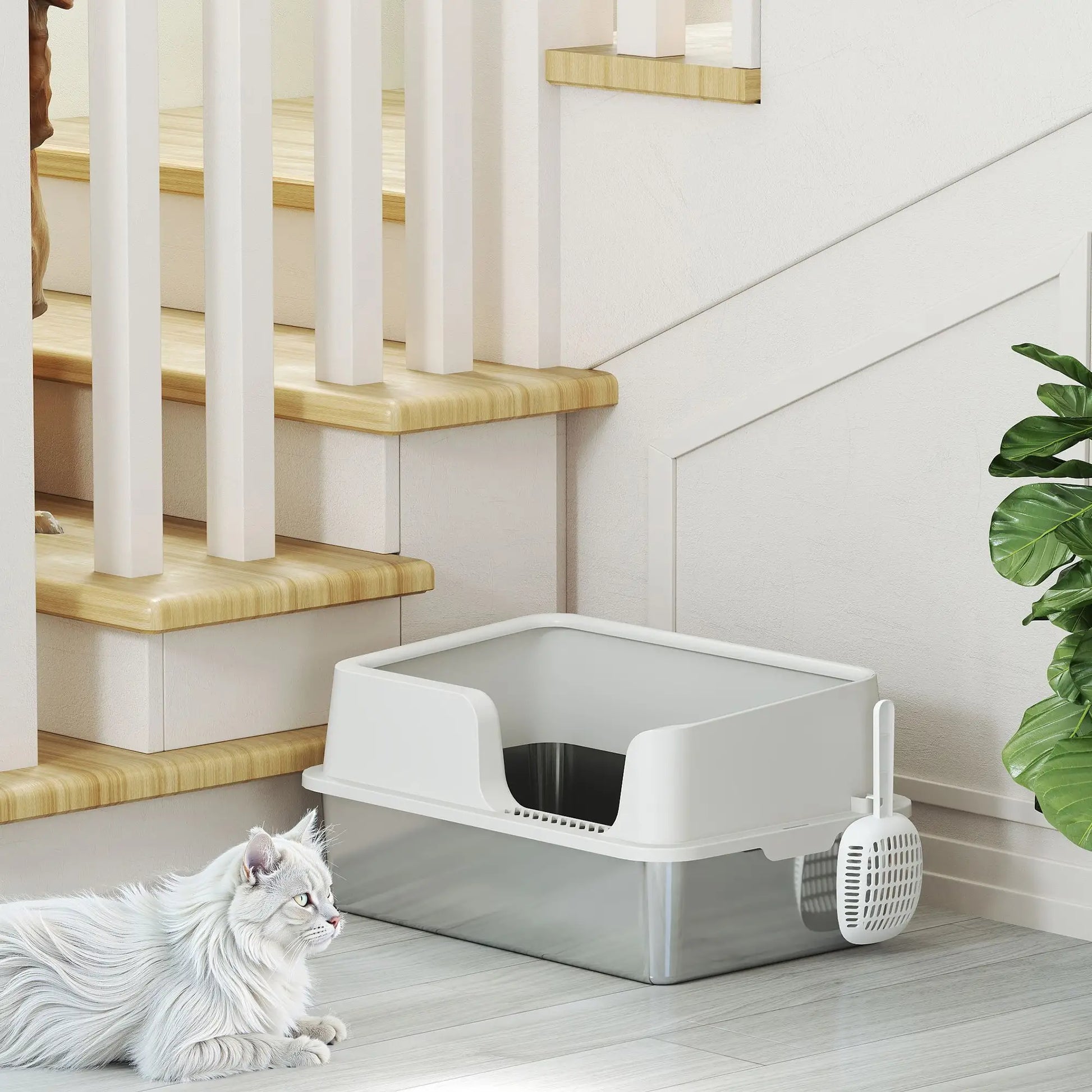 Stainless Steel Cat Litter Box with Lid, Scoop, High Sided, Non-Stick Cat Litter Box Enclosures at Gallery Canada