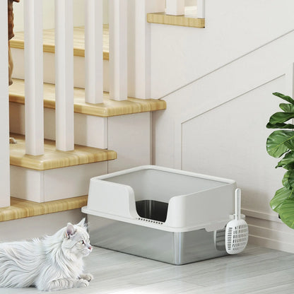 Stainless Steel Cat Litter Box with Lid, Scoop, High Sided, Non-Stick Cat Litter Box Enclosures at Gallery Canada