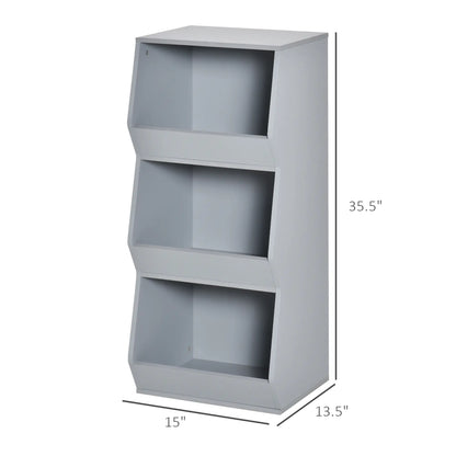 Kids Storage Cabinet, 3 Shelves, Anti-Toppling, Toy Organizer, Bookcase, Grey Baby & Kids Storage at Gallery Canada