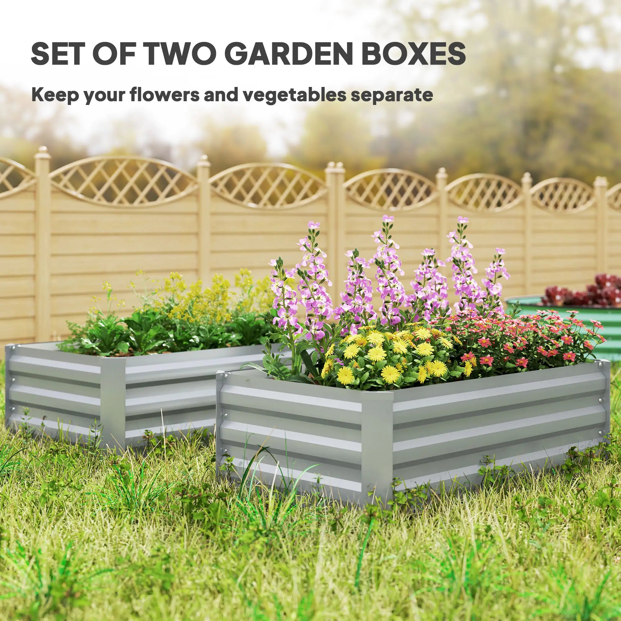Set of 2 Galvanized Raised Garden Beds, Outdoor Planter Box, Light Grey Raised Garden Beds at Gallery Canada