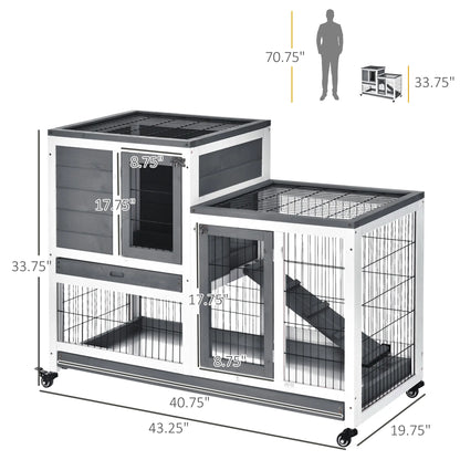 Wooden Rabbit Hutch, Indoor Bunny Cage with Wheels, Pull Out Trays, Run, Grey Rabbit Hutch at Gallery Canada