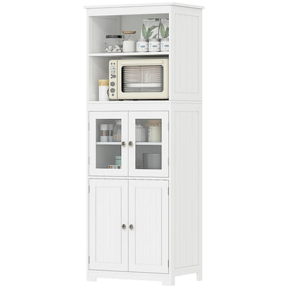 63" Small Buffet with Hutch, 4-Door Kitchen Pantry, Adjustable Shelf, White Kitchen Pantry Cabinets White at Gallery Canada