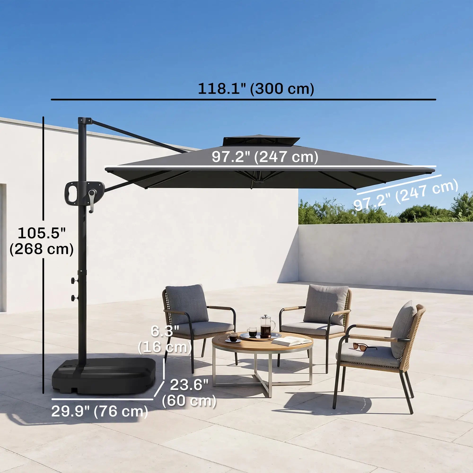 Square Cantilever Patio Umbrella, Double Top Offset, 8' x 9', Dark Grey Offset Cantilever Umbrellas at Gallery Canada
