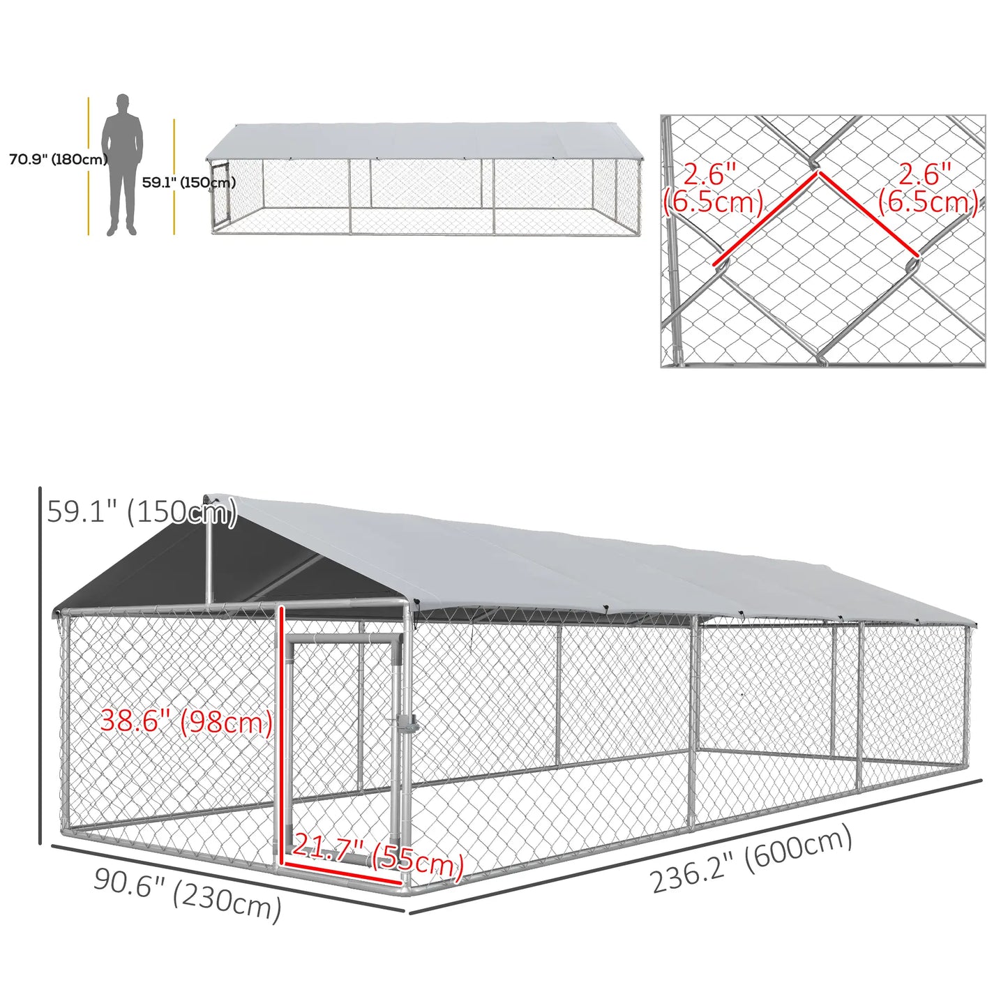 19.7' x 7.5' x 4.9' Outdoor Dog Kennel, Waterproof UV Resistant Cover, Silver Houses, Kennels & Pens at Gallery Canada