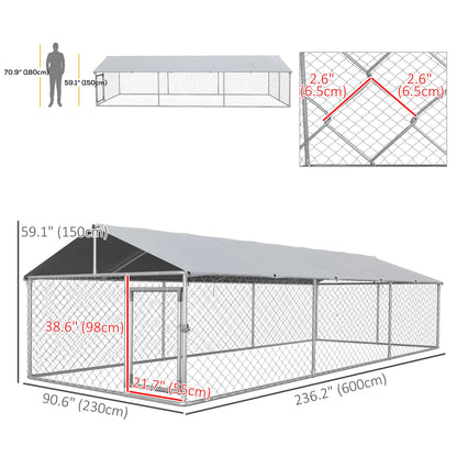 19.7' x 7.5' x 4.9' Outdoor Dog Kennel, Waterproof UV Resistant Cover, Silver Houses, Kennels & Pens at Gallery Canada