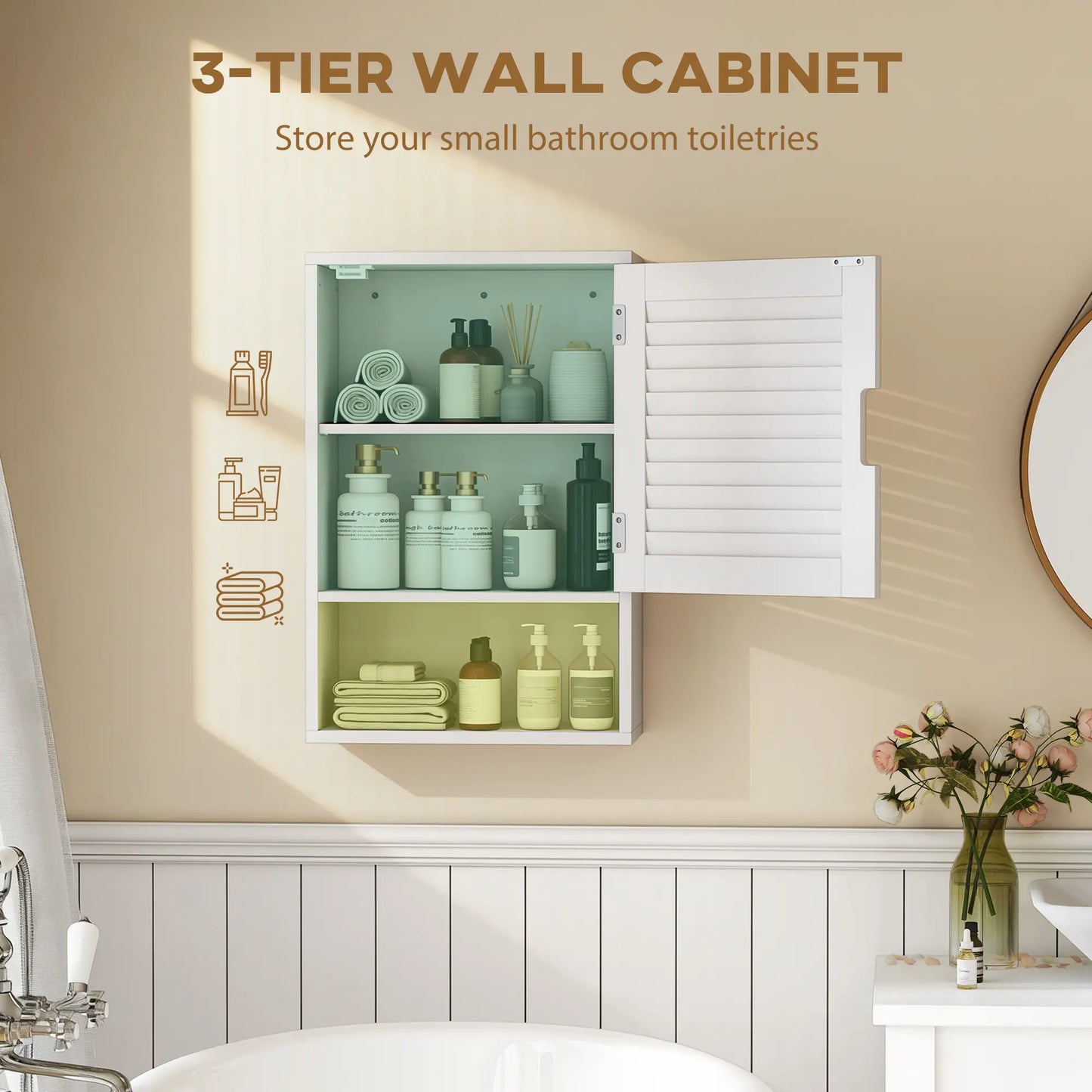 Wall Mounted Bathroom Cabinet, Adjustable Shelves, 40 x 20 x 60 cm, White Wall Mounted Cabinets at Gallery Canada