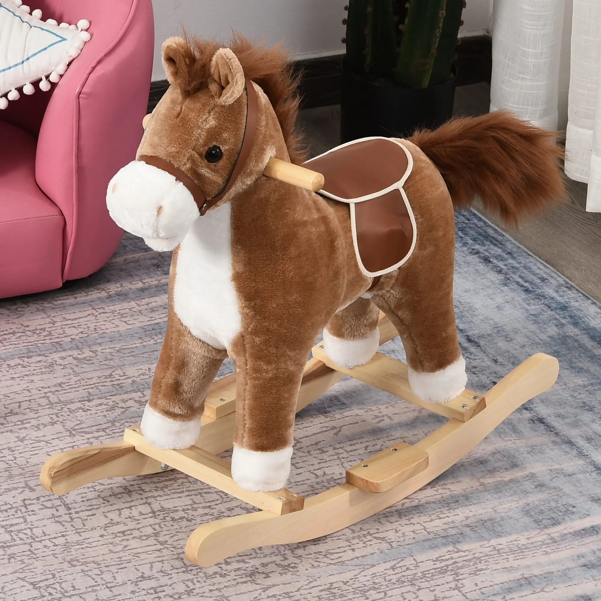 Plush Rocking Horse, Wooden Rockers with Sounds, 36-72 Months, Brown Rocking Horses at Gallery Canada