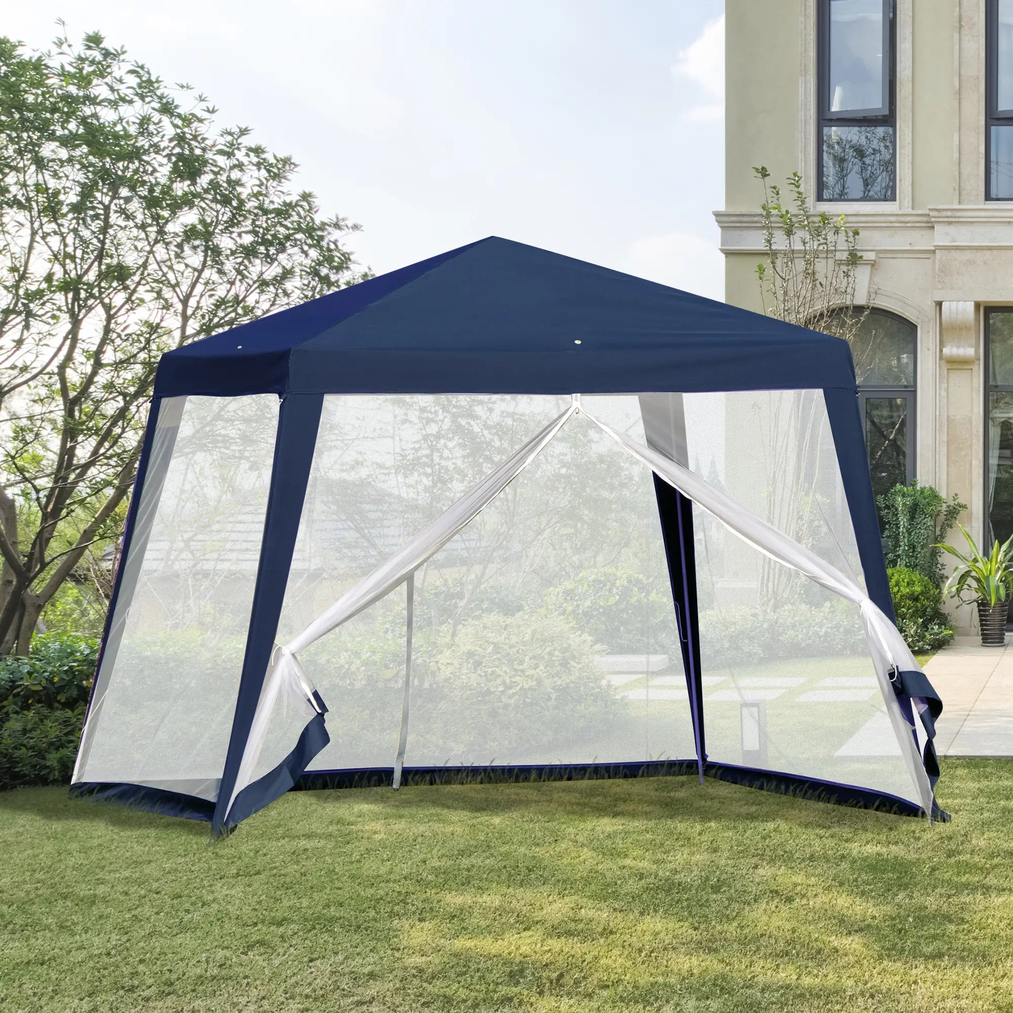 10x10ft Party Tent Canopy with Netting, Outdoor Gazebo, Blue Canopy Tents at Gallery Canada