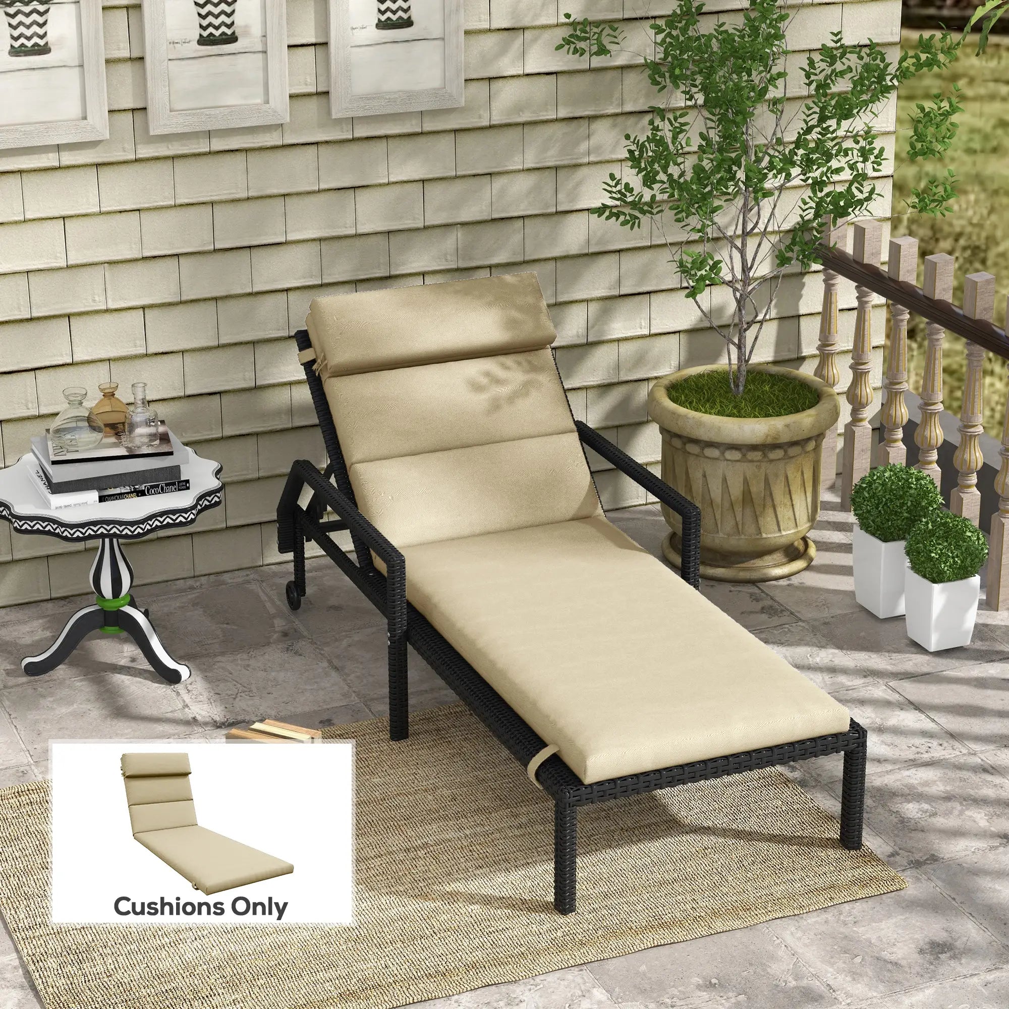 Chaise Lounge Chair Cushion, Sun Lounger Pads with Headrest, Beige Patio Chair Cushions at Gallery Canada