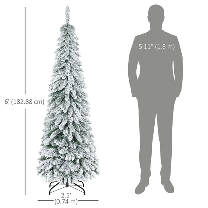 6' Artificial Slim Flocked Christmas Tree, Snow Frosted Branches, Steel Base Artificial Christmas Trees at Gallery Canada