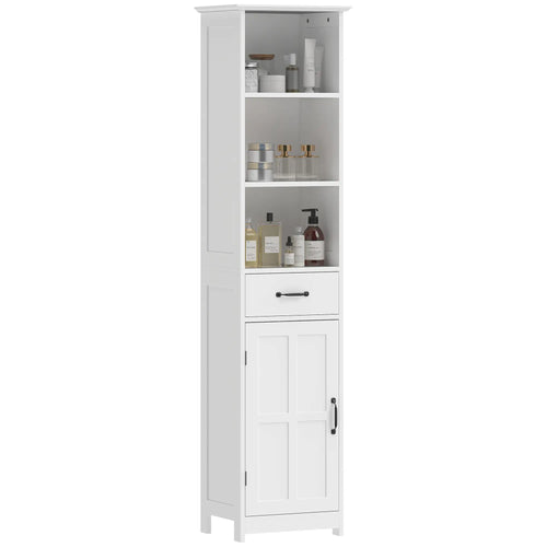 Modern Bathroom Cabinet, 3 Open Shelves, Drawer, Adjustable Shelf, White