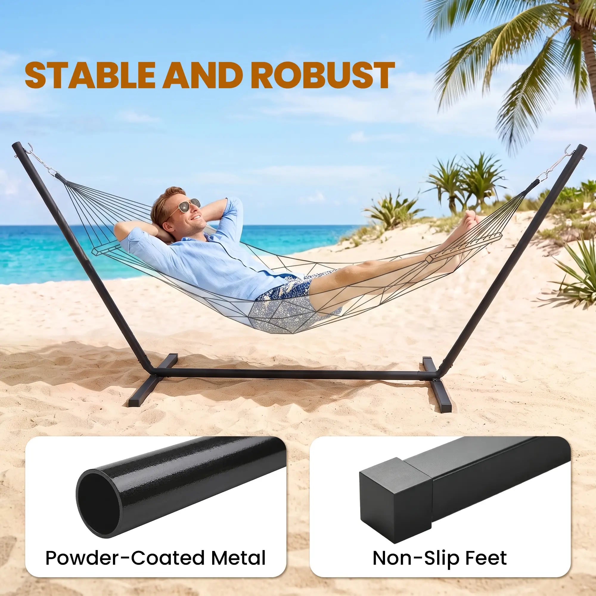 11.8'L Heavy Duty Hammock Stand, Fits 10.8'-11.8' Hammocks, Black Hammock Stands at Gallery Canada
