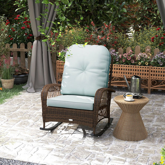 Wicker Rattan Rocking Chair, With Thick Cushions, Light Green Outdoor Rocking Chairs Mixed Brown Rattan, Light Green Cushion at Gallery Canada