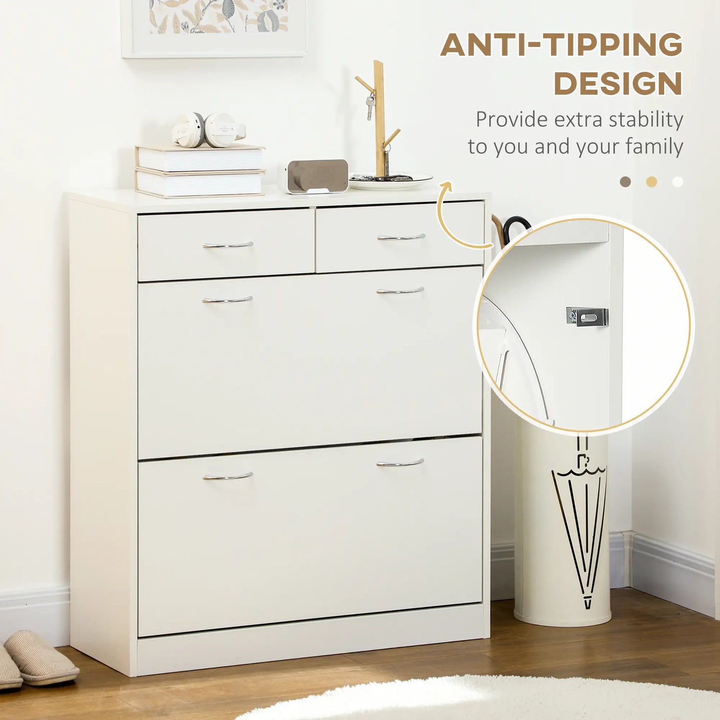 Narrow Shoe Storage, 2 Flip Drawers, Adjustable Shelves, 12 Pairs, White Shoe Storage Cabinets & Racks at Gallery Canada