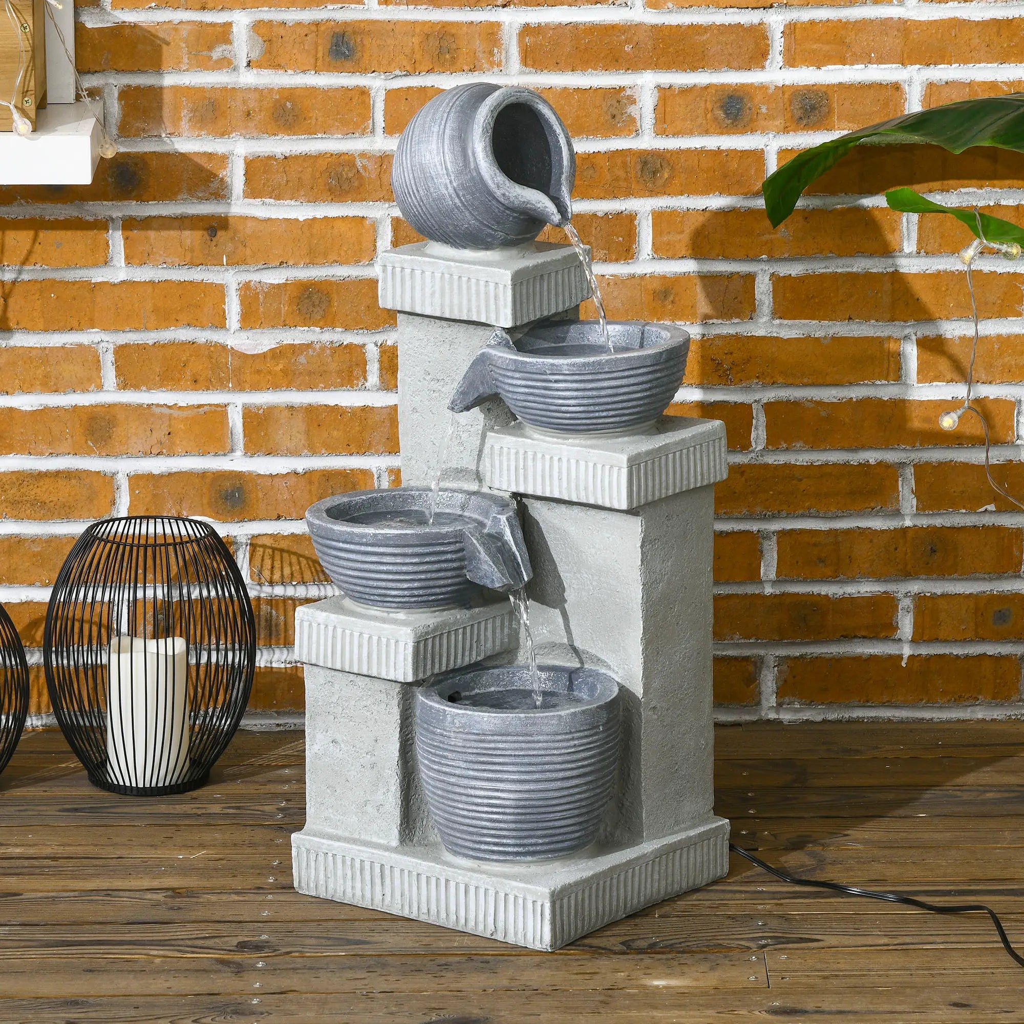 4-Tier Outdoor Jar Water Fountain, LED Lights, Adjustable Flow, 26.4-inch Water Fountains at Gallery Canada